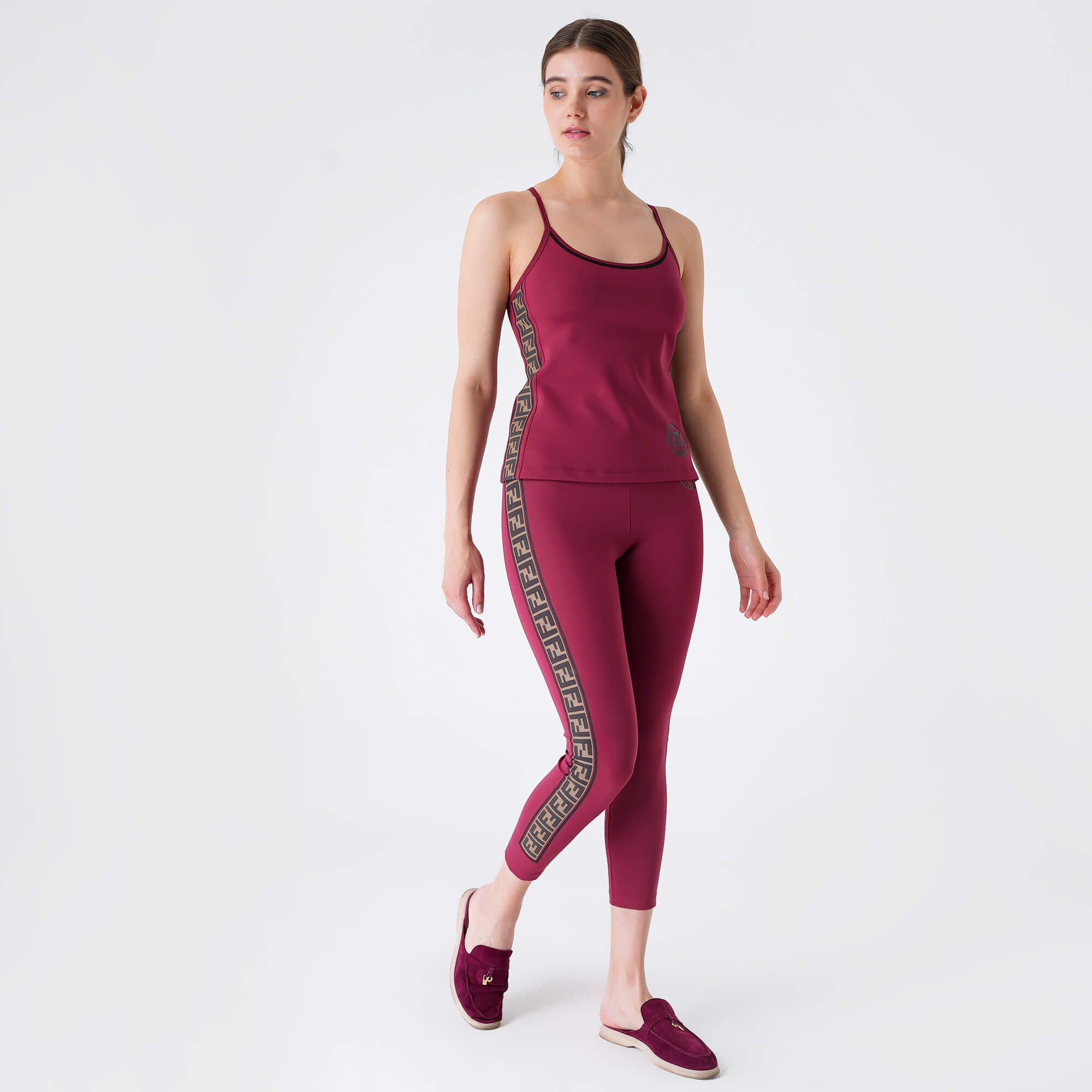 Fendi - Burgundy FF Logo Leggings & Top 